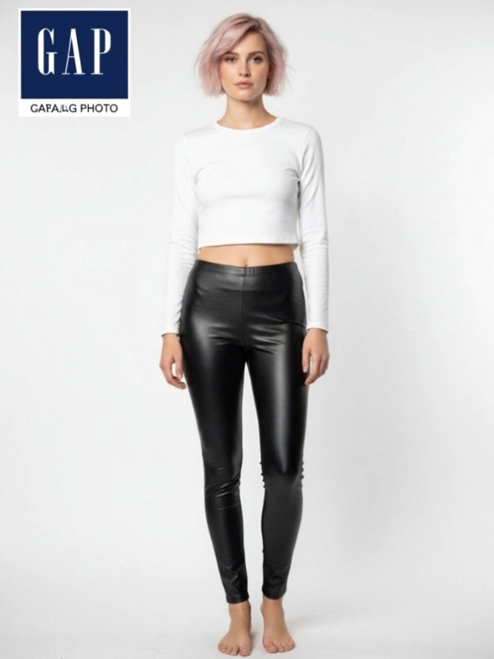 GAP Women's Medium Faux Leather Black Pull on Fleece Lined Leggings Gently Used - Picture 2 of 9